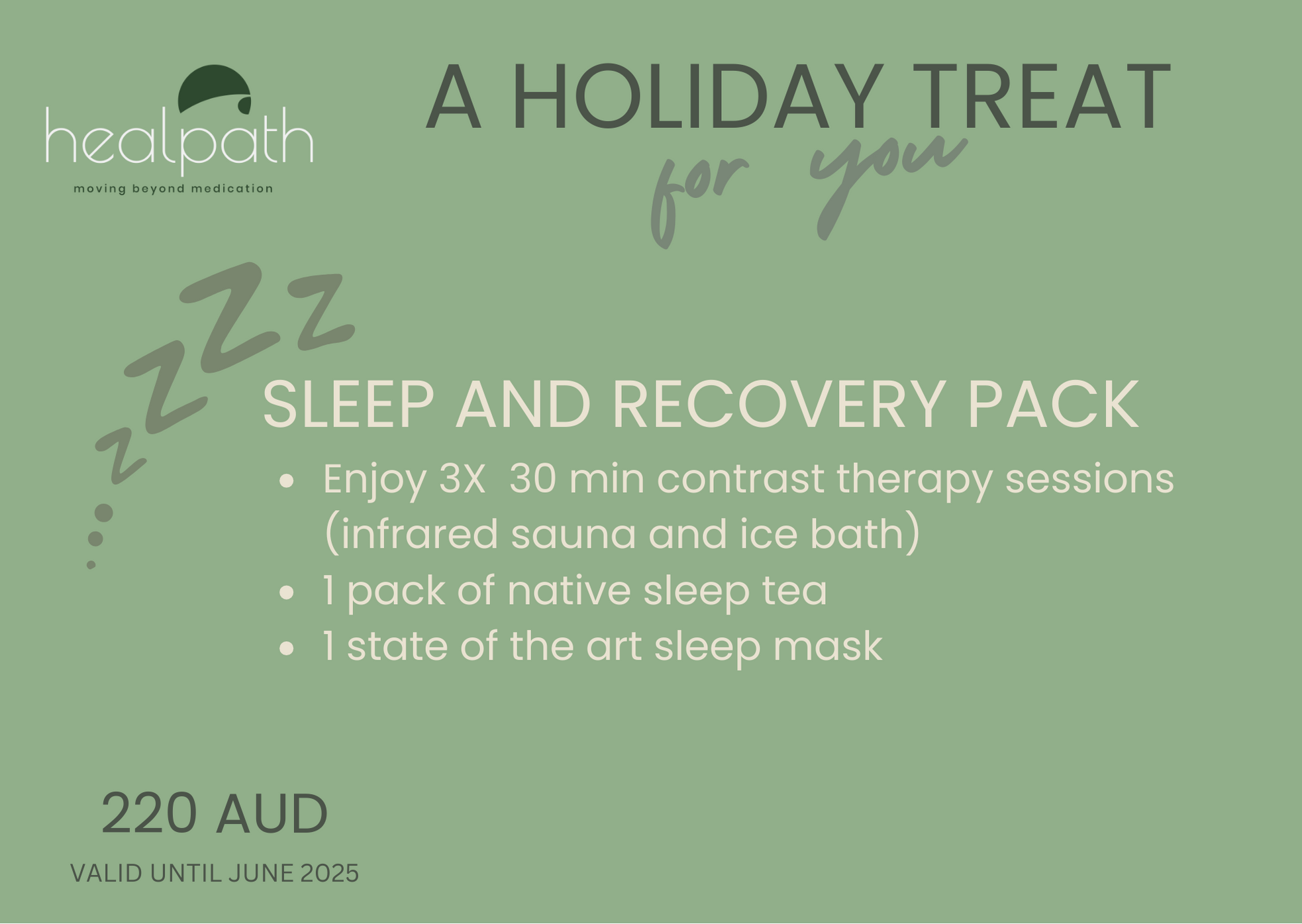 Sleep and recovery package gift voucher